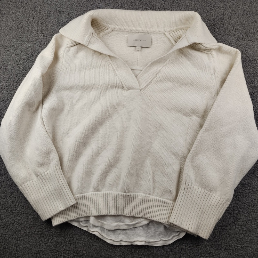 Brochu Walker Cotton Sz Medium V Neck Beige Lagenlook Heavy Knit Sweater